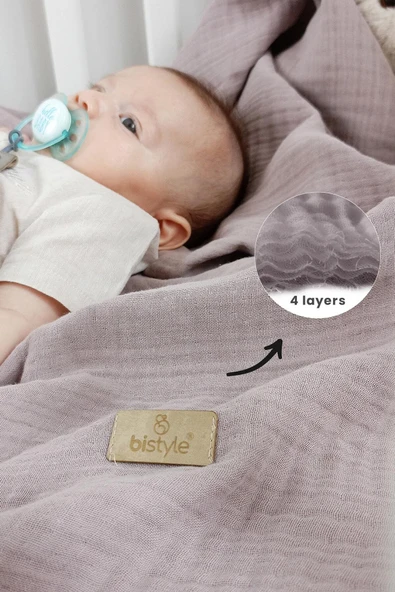 Bistyle Müslin Battaniye 120x120 Cm 70101 Antrasit - Resim 3