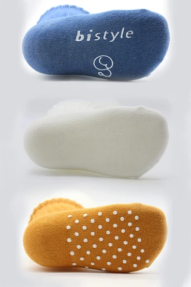 Bistyle Basic Kaymaz Penye Soket Çorap 3'Lü BS10107 İndigo Ekru Hardal - Resim 3