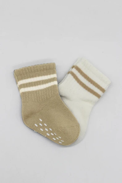 Bistyle Çemberli Kaymaz Soket Çorap 2'Li BS10125 Bej-Ekru - Resim 4