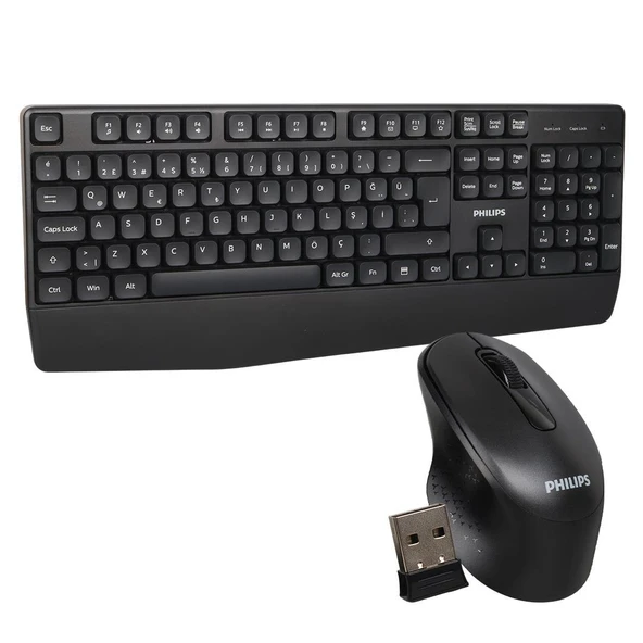 Philips SPT6348B USB Kablosuz Ofis Tipi Siyah Numpadli Türkçe Q Klavye Mouse Seti