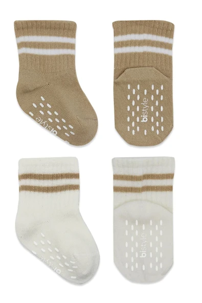Bistyle Çemberli Kaymaz Soket Çorap 2'Li BS10125 Bej-Ekru - Resim 2