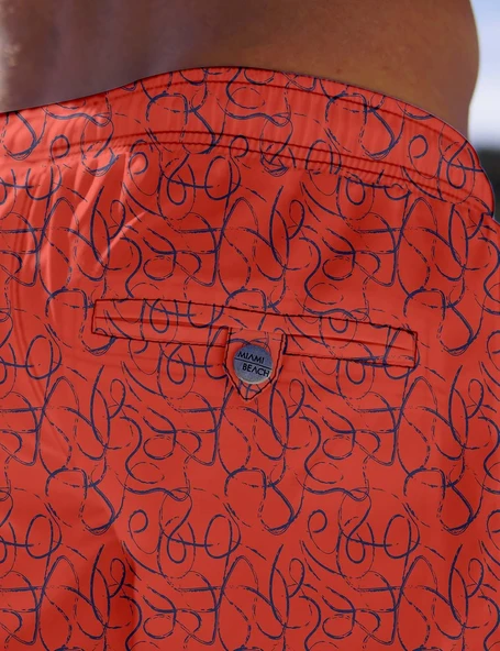 Su İtici Özellikli Dijital Baskılı Erkek Deniz Şort Mayo - 164-Oranj - Resim 3
