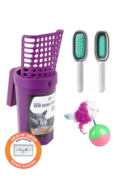 3 lü Set Yeni Nesil Mor Kedi Kumu Küreği, Çok Fonksiyonlu Kaşıma Aleti, Fareli Hacıyatmaz