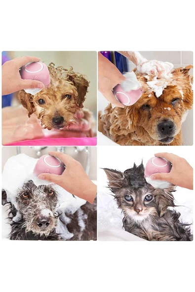 Şampuan Hazneli Kedi Ve Köpek Evcil Hayvan Yıkama Fırçası Silikon Pembe - 5