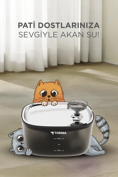 Torima Tpd-01 Siyah Otomatik Filtreli Kedi Köpek Su Pınarı Su Çeşmesi Ultra Sessiz Su Şelalesi - Resim 2