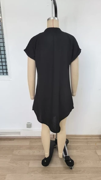 Kadın Kısa Kollu önden Düğmeli Ithal Keten Elbise - Resim 8