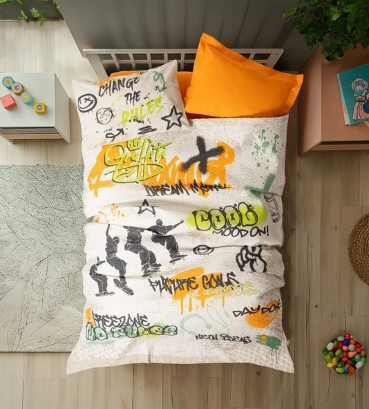 Cotton Box Genç Complete Set Tek Kişilik Graffiti Oranj ürün görseli