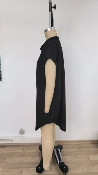 Kadın Kısa Kollu önden Düğmeli Ithal Keten Elbise - Resim 7