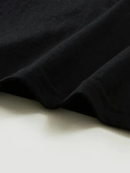 Baskılı Oversize Bisiklet Yaka T-shirt - Siyah - Resim 3