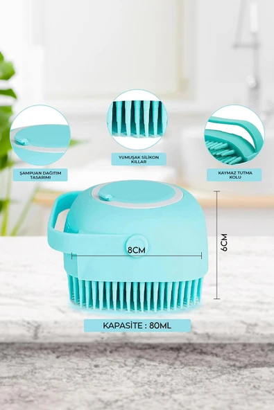 Şampuan Hazneli Kedi Ve Köpek Evcil Hayvan Yıkama Fırçası Silikon Mavi - 5