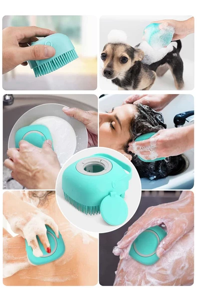 Şampuan Hazneli Kedi Ve Köpek Evcil Hayvan Yıkama Fırçası Silikon Mavi - 2