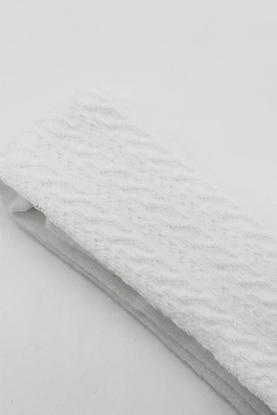 Bistyle Tekli Zikzak Kabartma Penye Külotlu Çorap BS50108 Beyaz - Resim 4