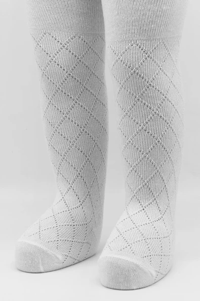Bistyle Tekli Ekose Kabartma Penye Külotlu Çorap BS50105 Beyaz - Resim 2