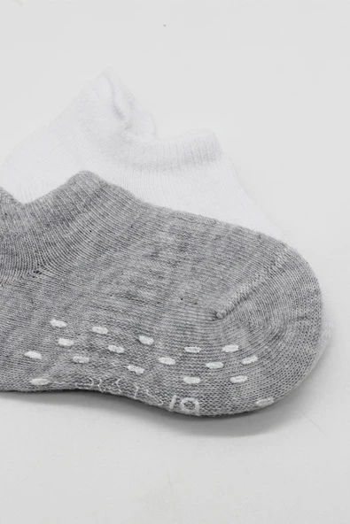 Bistyle 2'Li Sneakers Kaymaz Basic Penye Çorap BS20103 Gri Beyaz - Resim 3