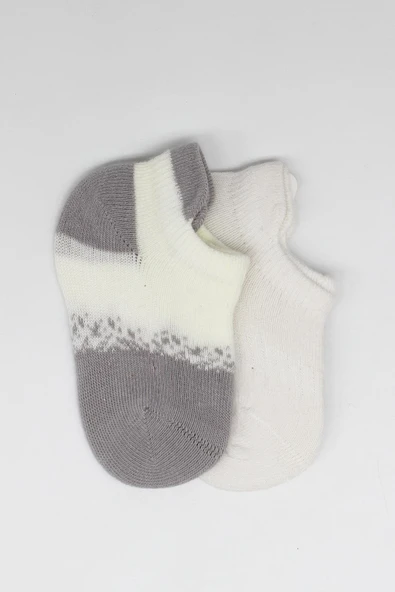 Bistyle 2'Li Penye Sneakers Çorap BS20105 Ekru Gri - Resim 4