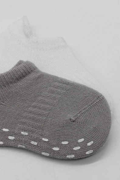 Bistyle 2'Li Sneakers Kaymaz Colours Penye Çorap BS20104 Gri Beyaz - Resim 3