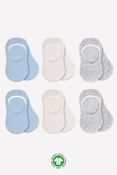 Bistyle 6'Lı Silikonlu Babet Penye Çorap BS30101B Mavi Ekru Gri ürün görseli 1