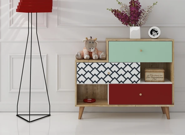 Hunerika Marena 3 çekmeceli şifonyer -Renkli-Minifiks Bağlantı - 2