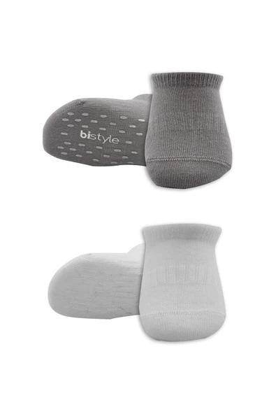 Bistyle 2'Li Sneakers Kaymaz Colours Penye Çorap BS20104 Gri Beyaz - Resim 2