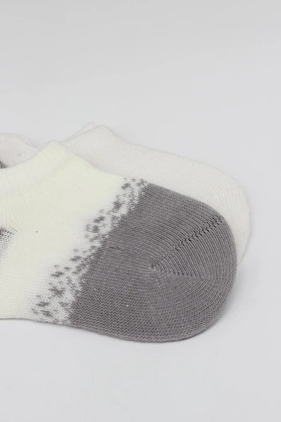 Bistyle 2'Li Penye Sneakers Çorap BS20105 Ekru Gri - Resim 3