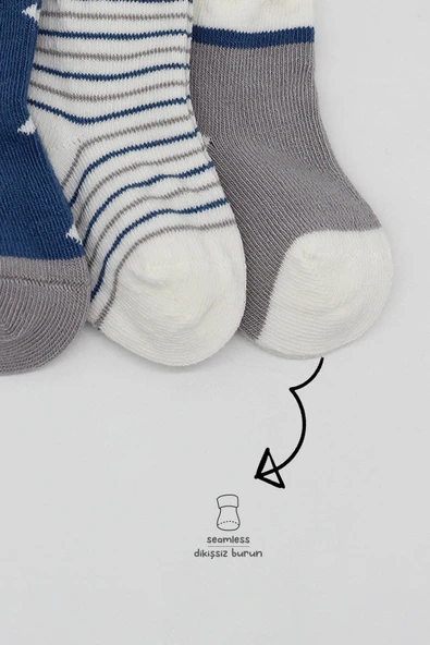 Bistyle 3'Lü Penye Erkek Soket Çorap BS10111 İndigo - Resim 3