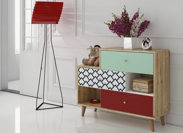 Hunerika Marena 3 çekmeceli şifonyer -Renkli-Minifiks Bağlantı
