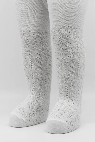 Bistyle Tekli Zikzak Kabartma Penye Külotlu Çorap BS50108 Beyaz - Resim 2