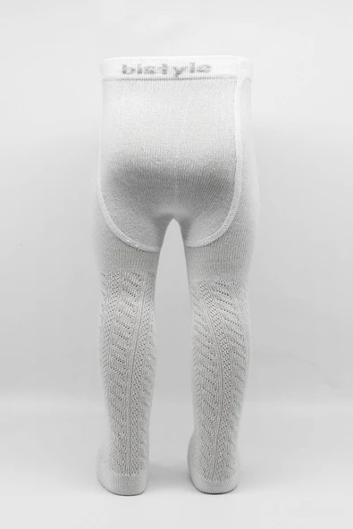 Bistyle Tekli Zikzak Kabartma Penye Külotlu Çorap BS50108 Beyaz - Resim 3
