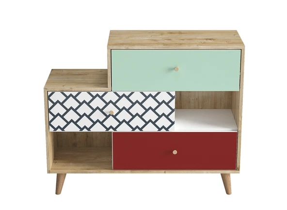 Hunerika Marena 3 çekmeceli şifonyer -Renkli-Minifiks Bağlantı - 5
