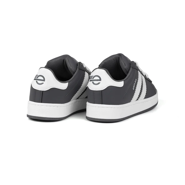 Unisex Gri Beyaz Siyah Bağcıklı Rahat Sneaker Günlük Spor Ayakkabı - Resim 4