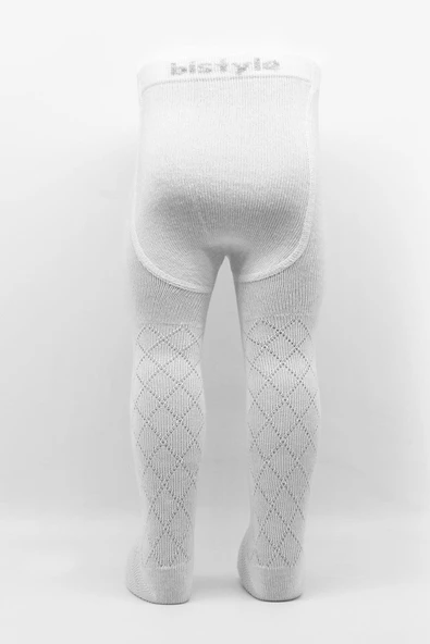 Bistyle Tekli Ekose Kabartma Penye Külotlu Çorap BS50105 Beyaz - Resim 3