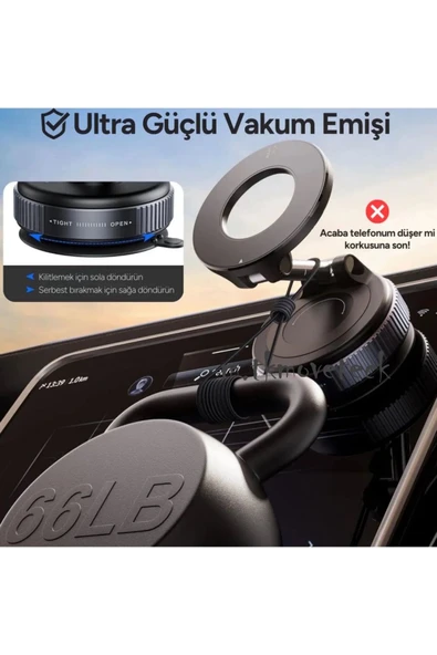 360 Dönebilen Ayarlanabilir Araç Içi Tutucu Kullanılabilen Vakumlu K007 Magsafe Telefon Tutucu - 5