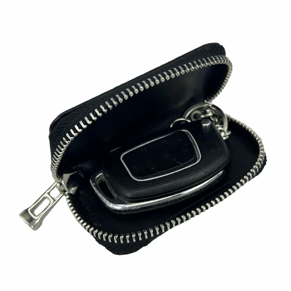 Hakiki Deri Otomobil Anahtarlığı Araba Anahtar Kılıfı Siyah - Resim 3