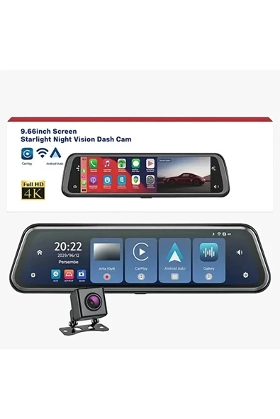 4k Ips Ekran Tam Dokunmatik 9.66” Dikiz Ayna Araç Içi Kamera (4K ÖN 1080P ARKA) | Carplay - 4