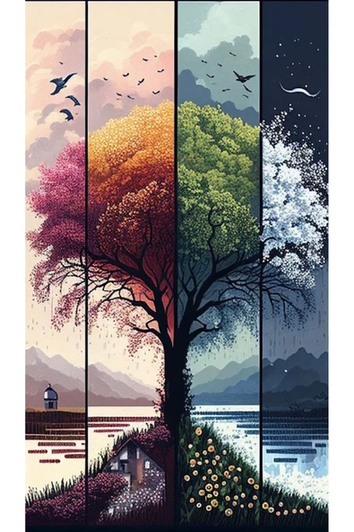 4 MEVSİM AĞAÇ KANVAS TABLO EV DUVAR SALON MUTFAK OFİS HEDİYELİK DEKARASYON SÜSÜ ÖLÇÜ SEÇİNİZ :) - 2