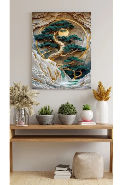 ALTIN AĞAÇ KANVAS TABLO EV DUVAR SALON ODA MUTFAK HOL HEDİYELİK DEKARASYON SÜSÜ ÖLÇÜ SEÇİNİZ