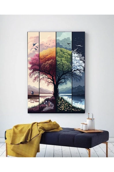 4 MEVSİM AĞAÇ KANVAS TABLO EV DUVAR SALON MUTFAK OFİS HEDİYELİK DEKARASYON SÜSÜ ÖLÇÜ SEÇİNİZ :)