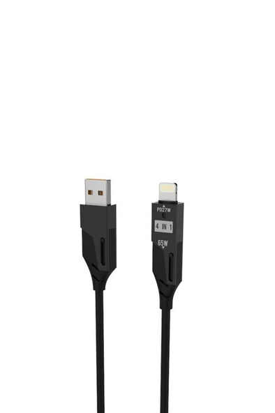 Torima U110 Siyah 4'ü 1 arada ( Type-c , Lightning , USB-A,) 65 W Super Hızlı Akordiyonlu Şarj Kablosu - Resim 4