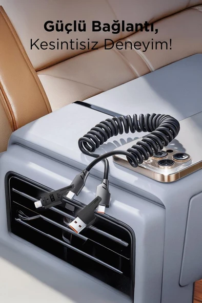 Torima U110 Siyah 4'ü 1 arada ( Type-c , Lightning , USB-A,) 65 W Super Hızlı Akordiyonlu Şarj Kablosu - Resim 2