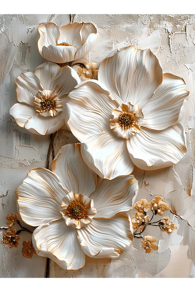 Krem Beyaz Kabartma Görünümlü Dekoratif Kanvas Tablo - 2