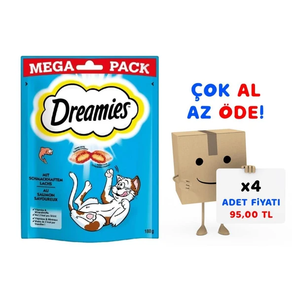 Dreamies Mega Pack İç Dolgulu Somonlu Kedi Ödülü 180gr 4'lü Paket ürün görseli 1
