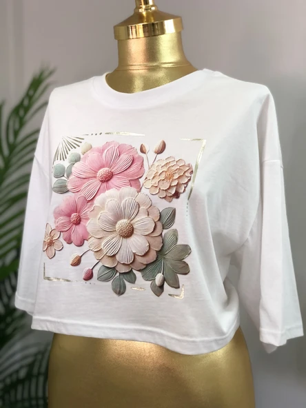 BLOSSOM BLOOM TOP-KADIN GİYİM-CROP OVERSIZE MODEL-DİJİTAL TEKNOLOJİ BASKI - 5