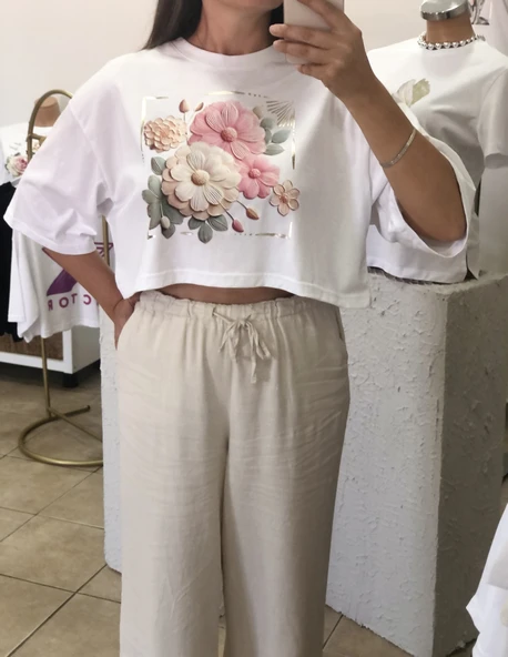 BLOSSOM BLOOM TOP-KADIN GİYİM-CROP OVERSIZE MODEL-DİJİTAL TEKNOLOJİ BASKI - 2