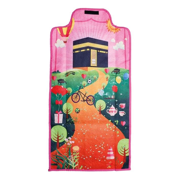 Çantaya Dönüşen Katlanabilir Çocuk Seccadesi - Pembe - 2