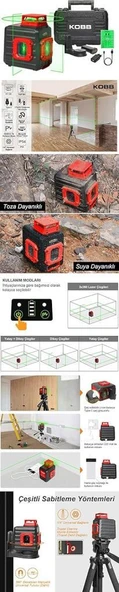 Kobb KBL33G 40 mt Şarjlı Otomatik Hizalamalı Yeşil Çapraz Çizgi Lazeri Outlet - 12