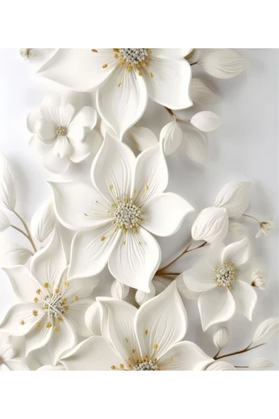 3 LÜ BEYAZ ÇİÇEK VE MELEK DEKARASYON KANVAS TABLO EV DUVAR SALON OFİS DÜKKAN HEDİYELİK HOL - 2