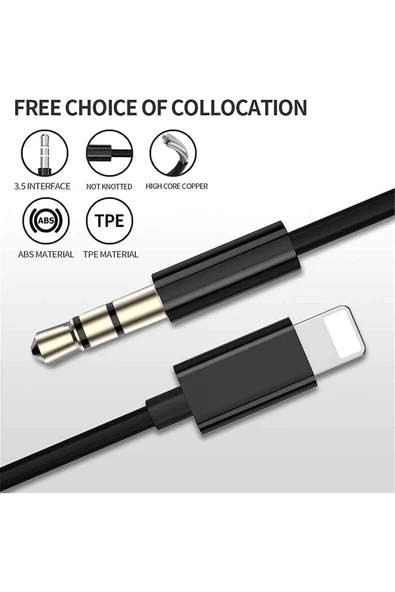 iPhone Uyumlu Aux Kablosu Lightning To 3.5mm Jack Çevirici Dönüştürücü Beyaz Bluetooth Gerektirmez - 8