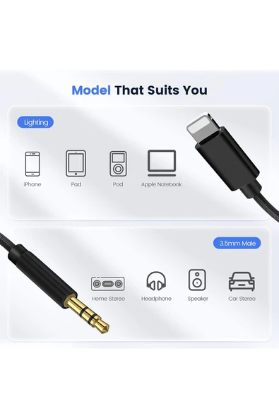 iPhone Uyumlu Aux Kablosu Lightning To 3.5mm Jack Çevirici Dönüştürücü Beyaz Bluetooth Gerektirmez - 4