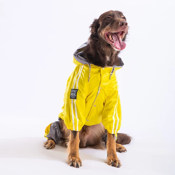 Pawstar BiColor Sarı-Gri Polarlı Su Geçirmez Orta-Büyük Irk Köpek Yağmurluk Tulum - 7