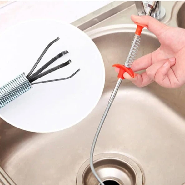 Pratik Kullanımlı Lavabo Açıcı Tel Banyo ve Mutfak Gideri Temizleme Aparatı Esnek Spiral Tel - Resim 6